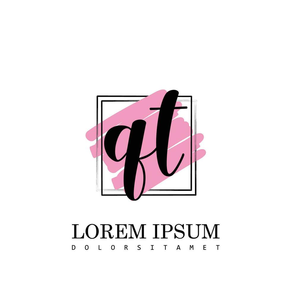 QT Initial Letter handwriting logo with square brush template vector