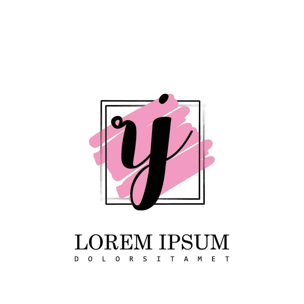 RJ Initial Letter handwriting logo with square brush template vector
