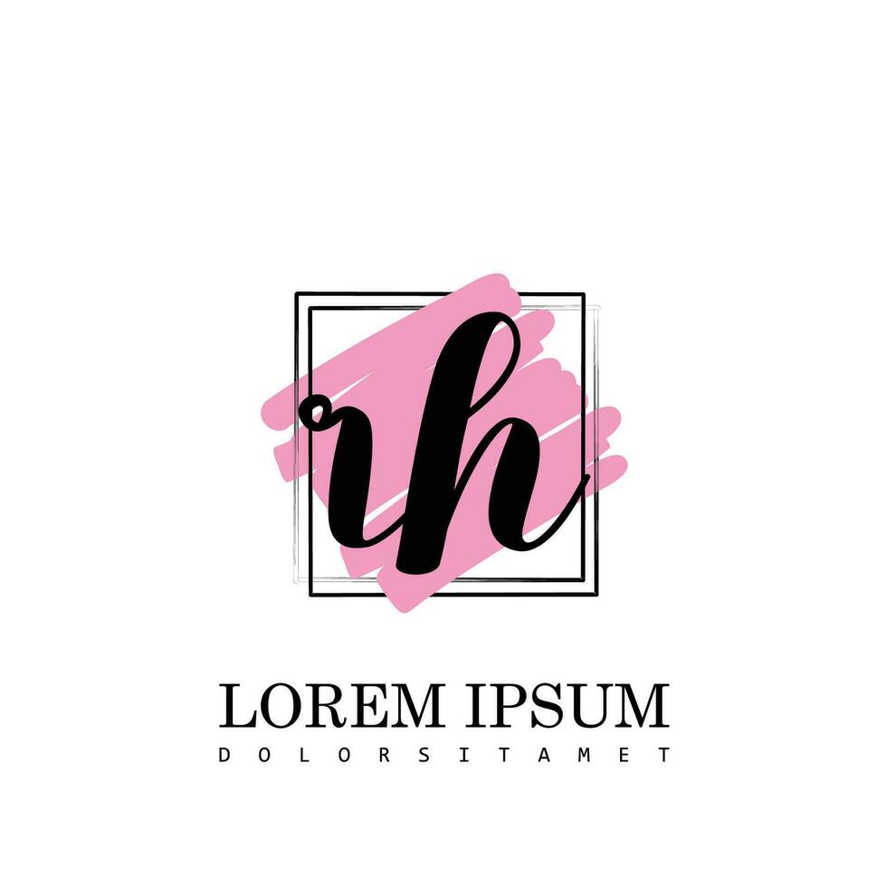 RH Initial Letter handwriting logo with square brush template vector