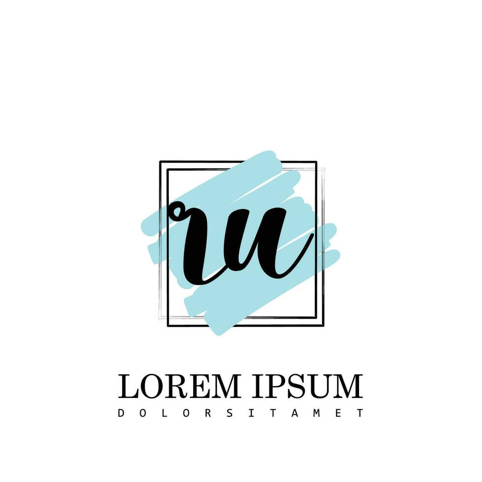 RU Initial Letter handwriting logo with square brush template vector
