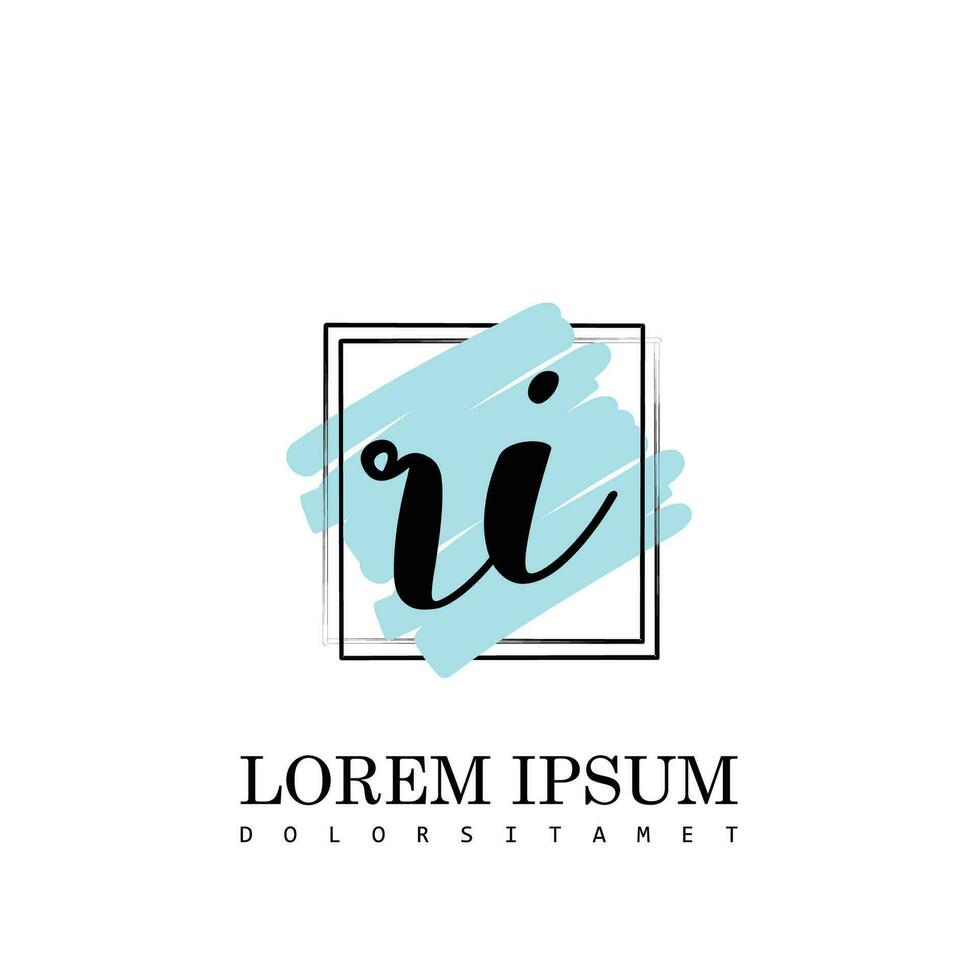 RI Initial Letter handwriting logo with square brush template vector