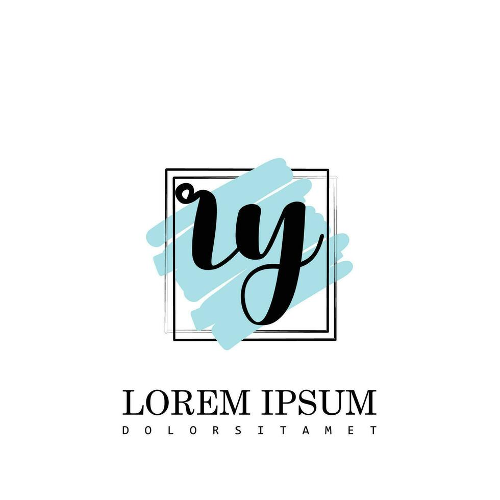 RY Initial Letter handwriting logo with square brush template vector
