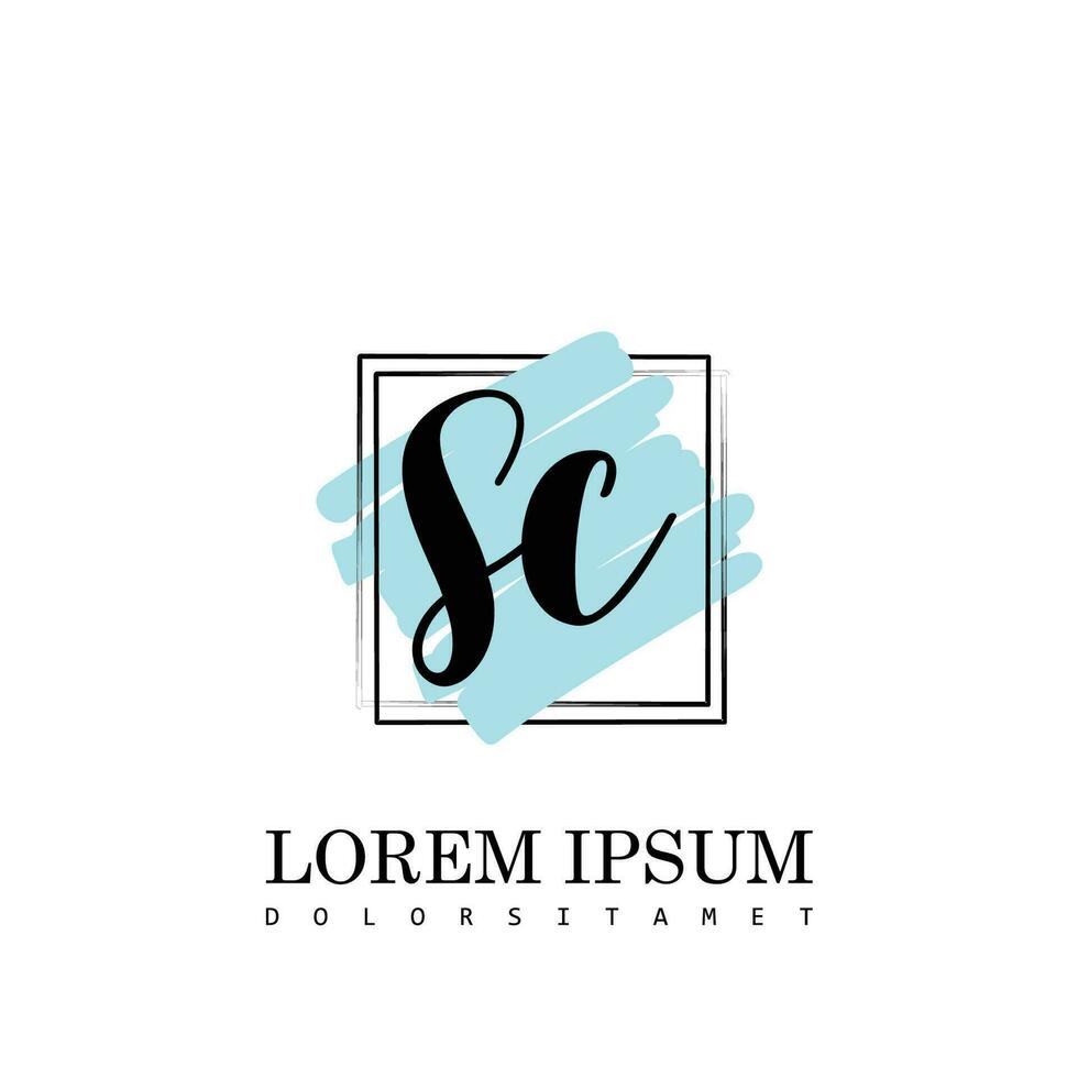 SC Initial Letter handwriting logo with square brush template vector