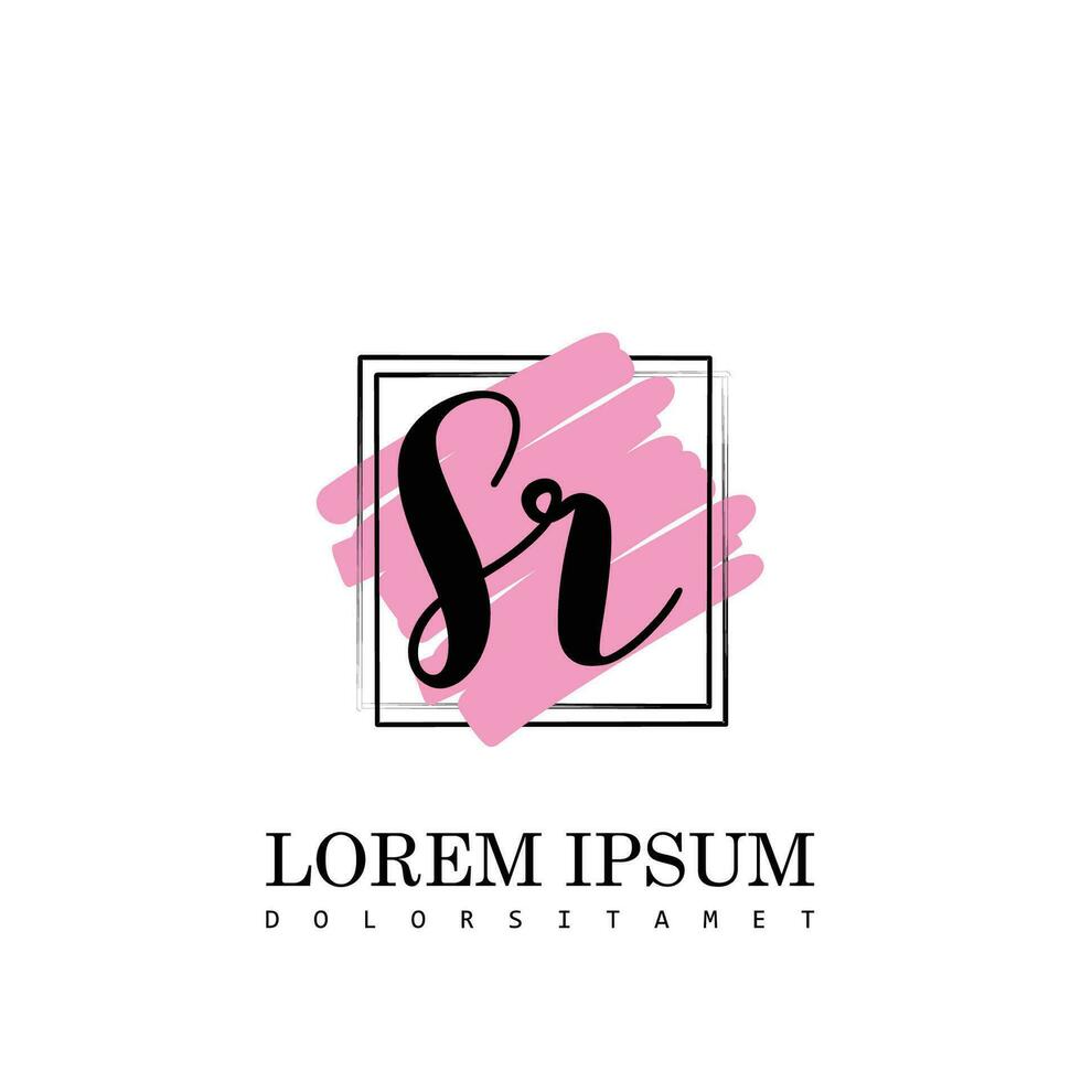 SR Initial Letter handwriting logo with square brush template vector