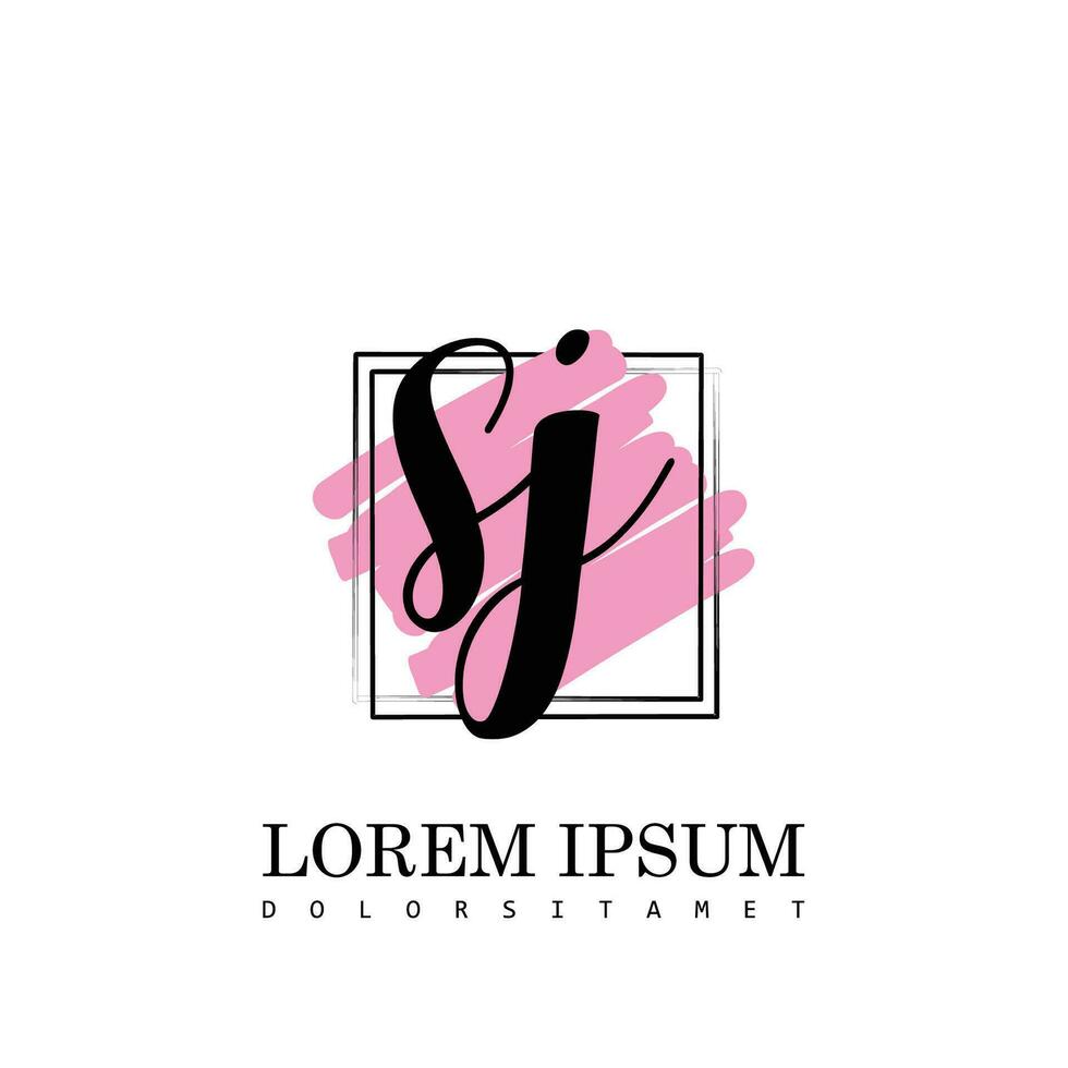 SJ Initial Letter handwriting logo with square brush template vector