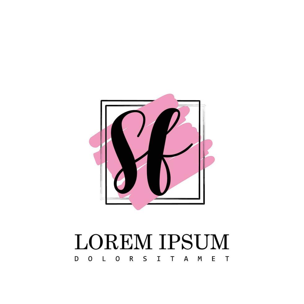SF Initial Letter handwriting logo with square brush template vector