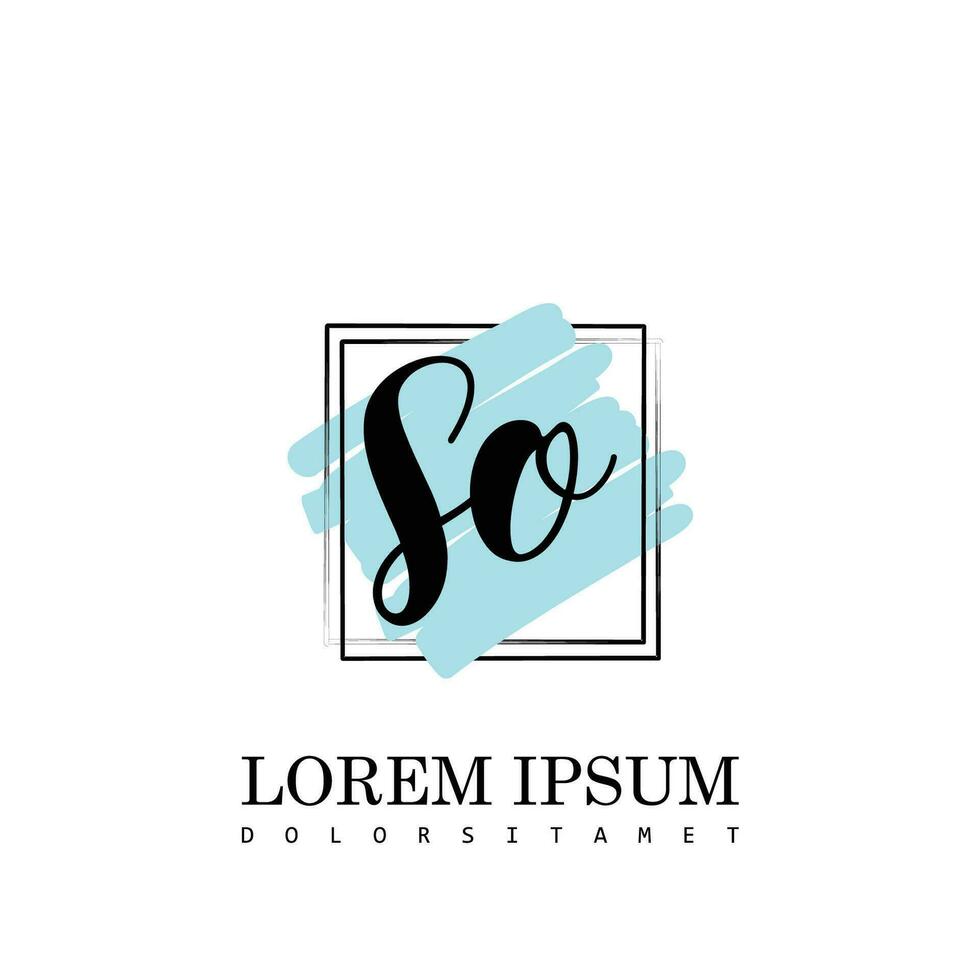 SO Initial Letter handwriting logo with square brush template vector