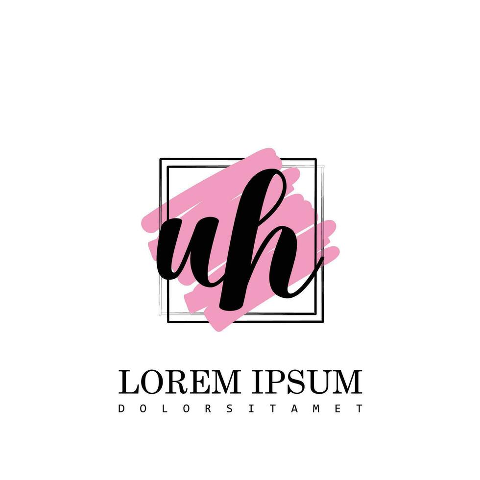 UH Initial Letter handwriting logo with square brush template vector