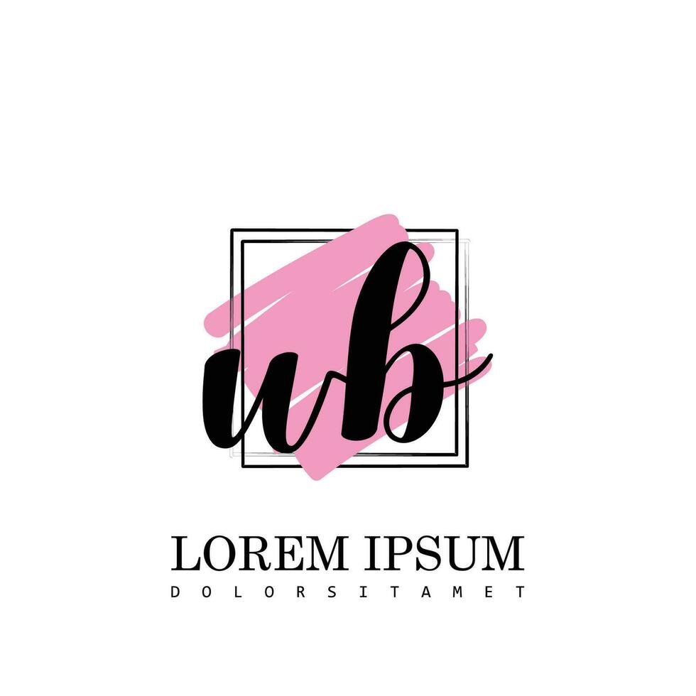 WB Initial Letter handwriting logo with square brush template vector