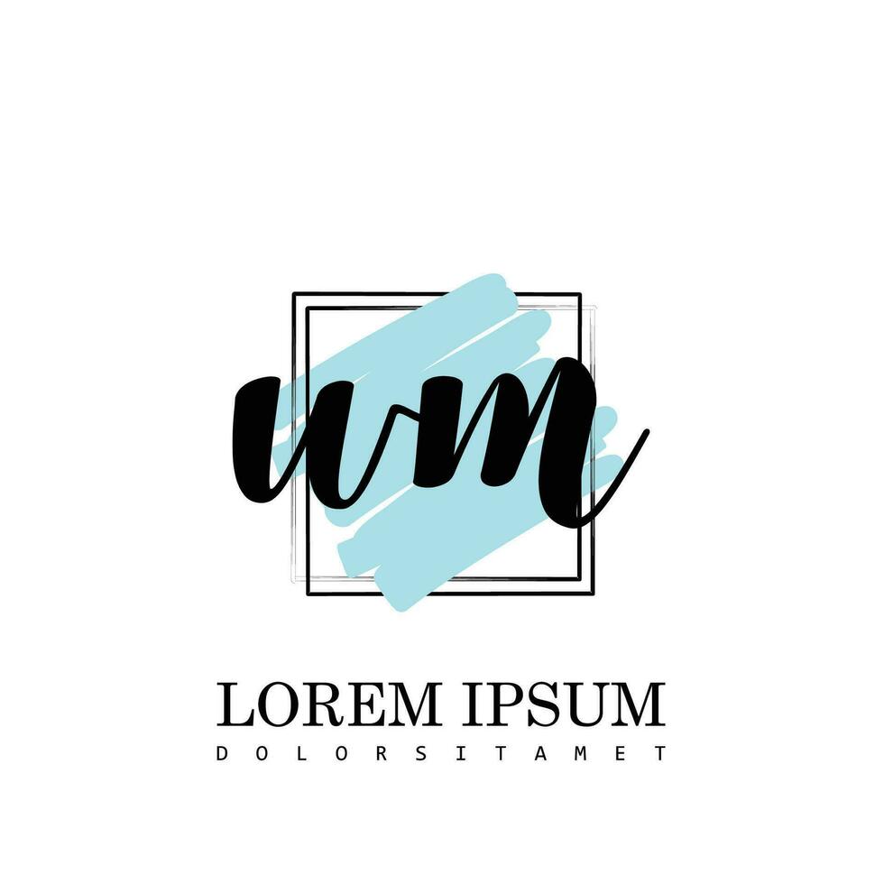 WM Initial Letter handwriting logo with square brush template vector
