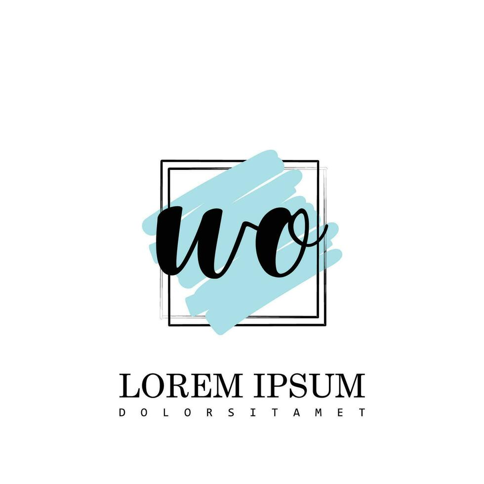 WO Initial Letter handwriting logo with square brush template vector