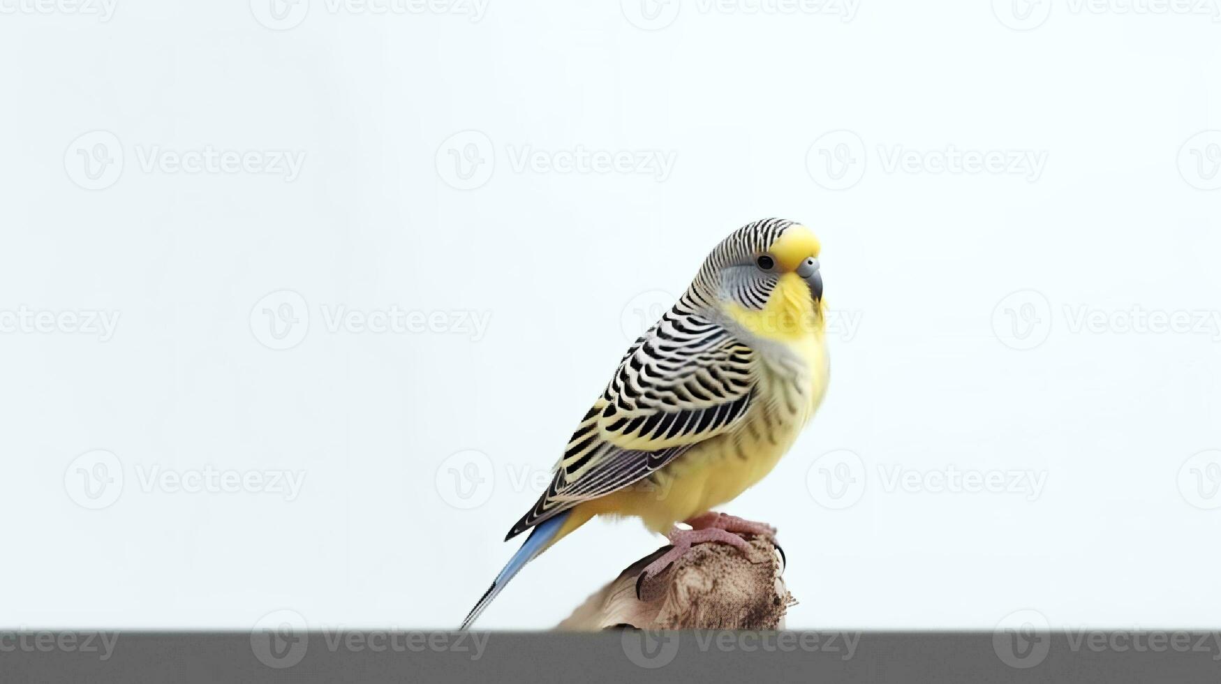 foto de un periquito pájaro en blanco antecedentes. generativo ai