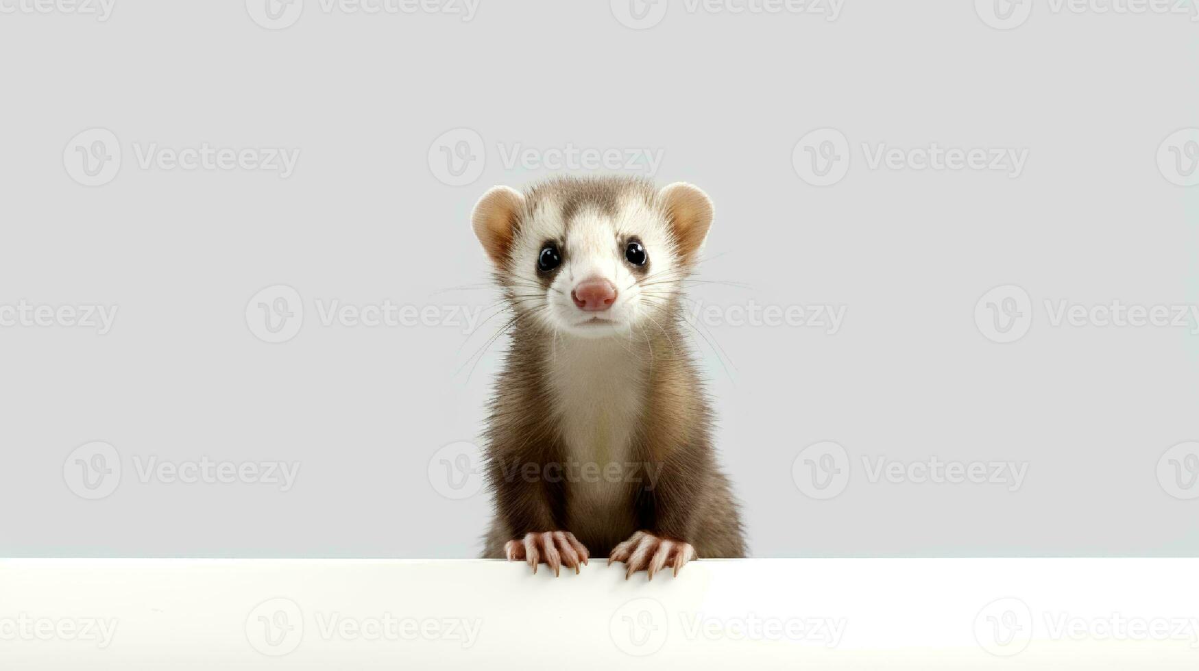 Photo of a ferret on white background. Generative AI