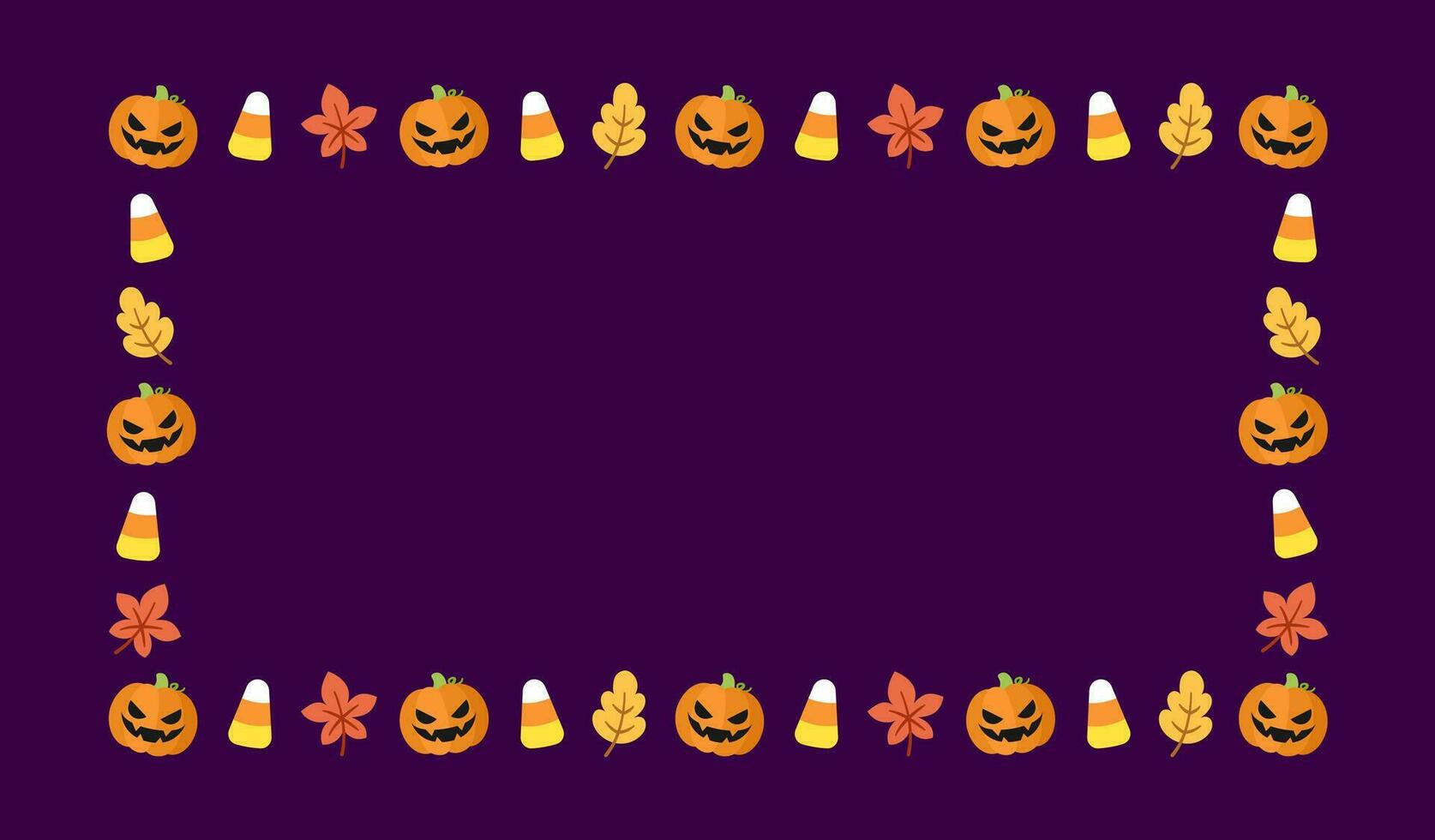 Cute Rectangle Halloween frame border template design with jack o lantern, pumpkins, candy corn. Social media banner post vector illustration.