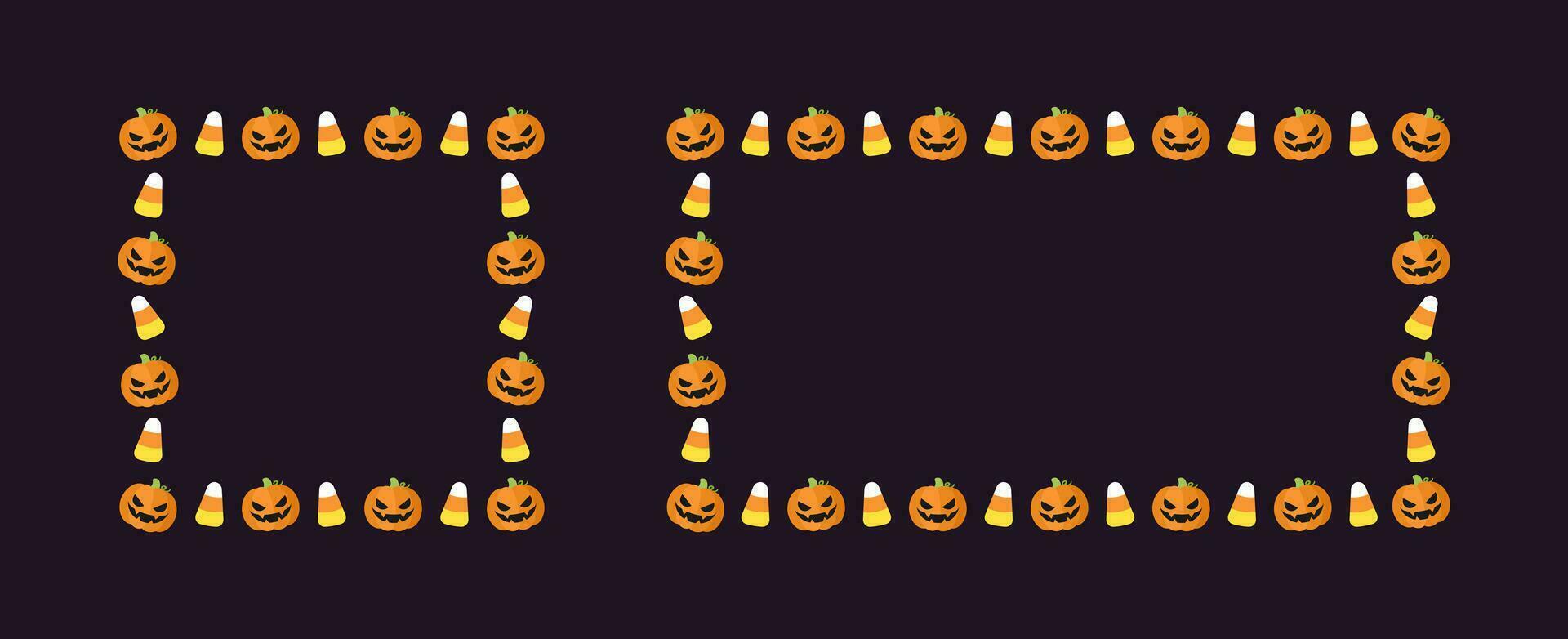 Cute Square and Rectangle Halloween frame template set. Halloween border with jack o lantern, pumpkins, candy corn. Social media banner vector illustration collection