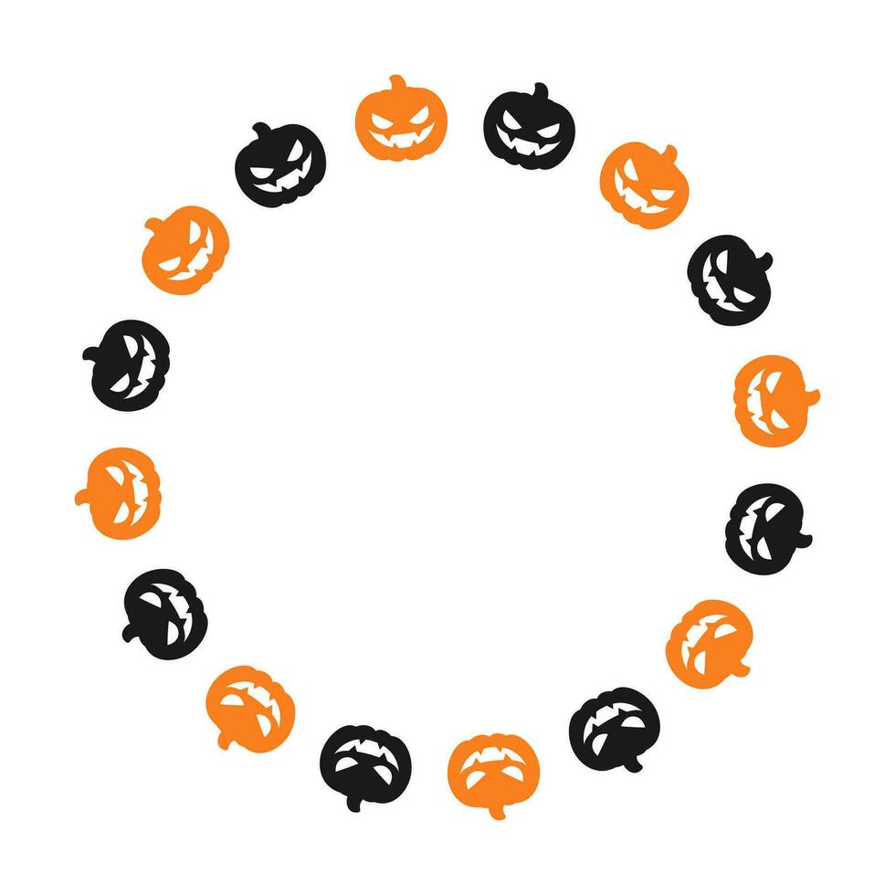 Round Jack O Lantern Pumpkin Halloween Frame Border Silhouette. Social Media Post Card Template Vector Illustration.