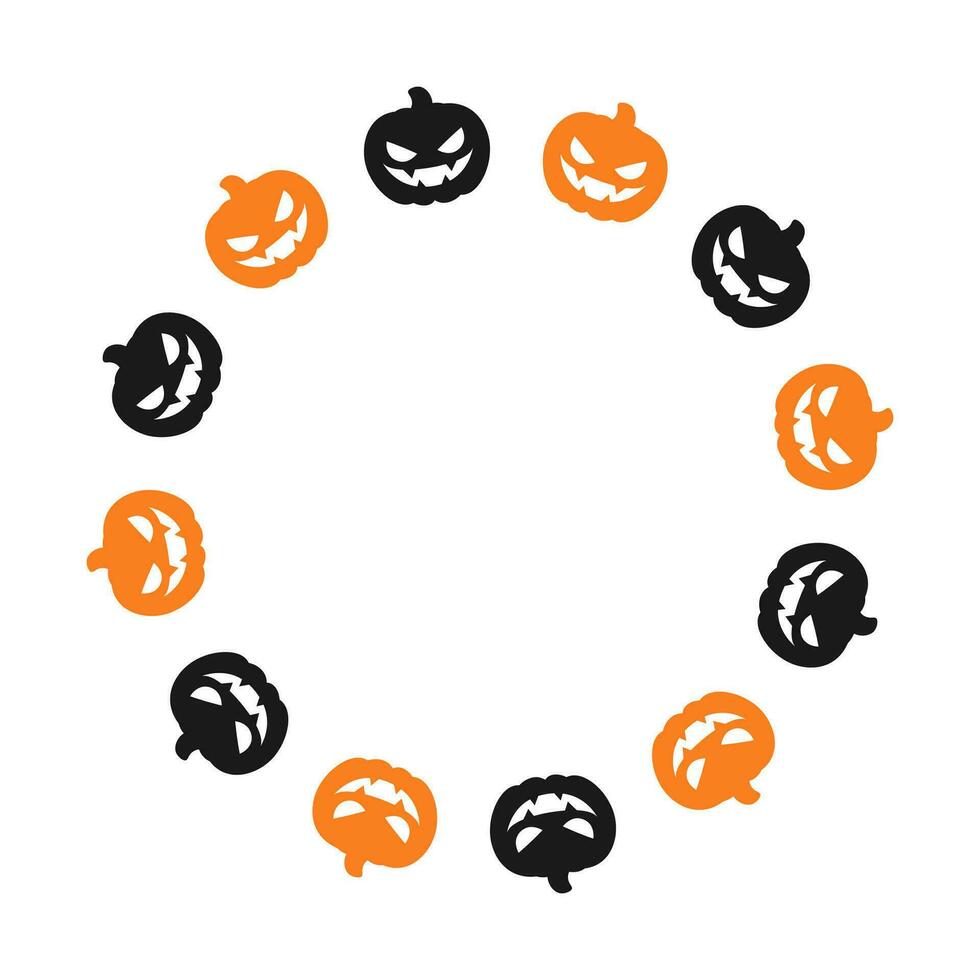 Round Jack O Lantern Pumpkin Halloween Frame Border Silhouette. Social Media Post Card Template Vector Illustration.