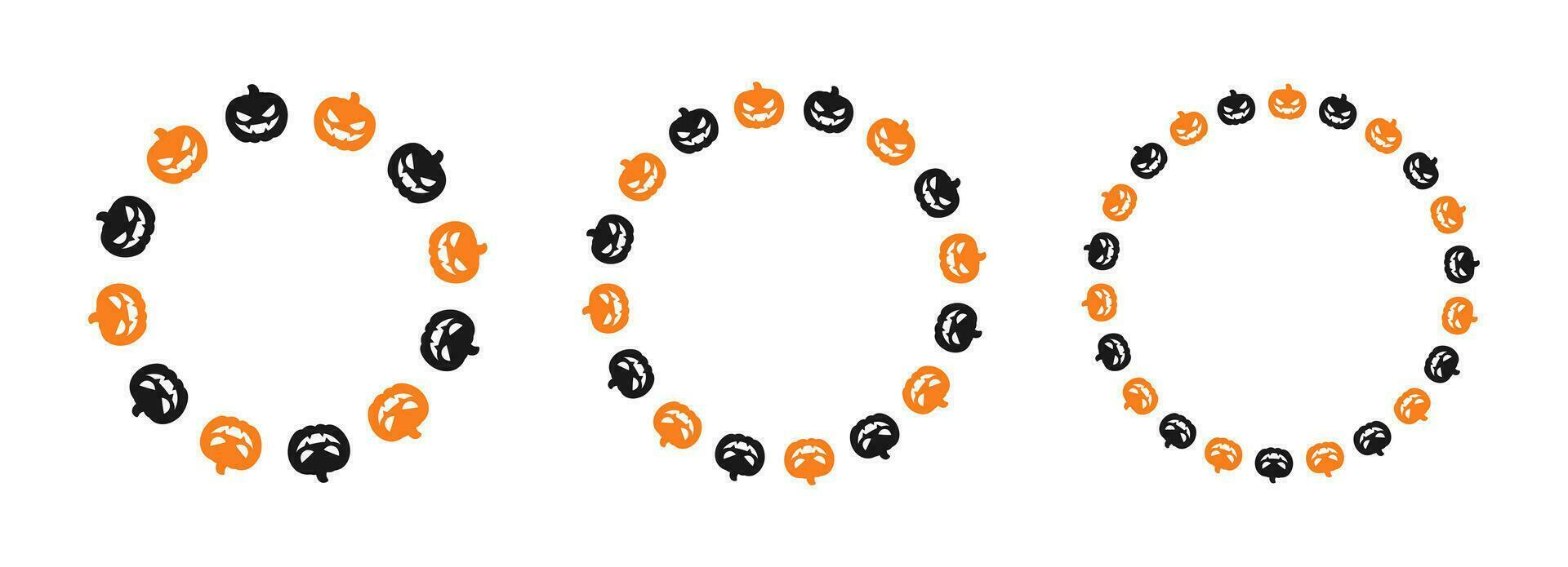 Round Jack O Lantern Pumpkin Halloween Frame Border Silhouette Set. Social Media Post Card Template Vector Illustration.