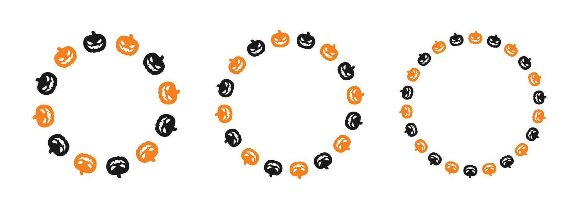 Round Jack O Lantern Pumpkin Halloween Frame Border Silhouette Set. Social Media Post Card Template Vector Illustration.