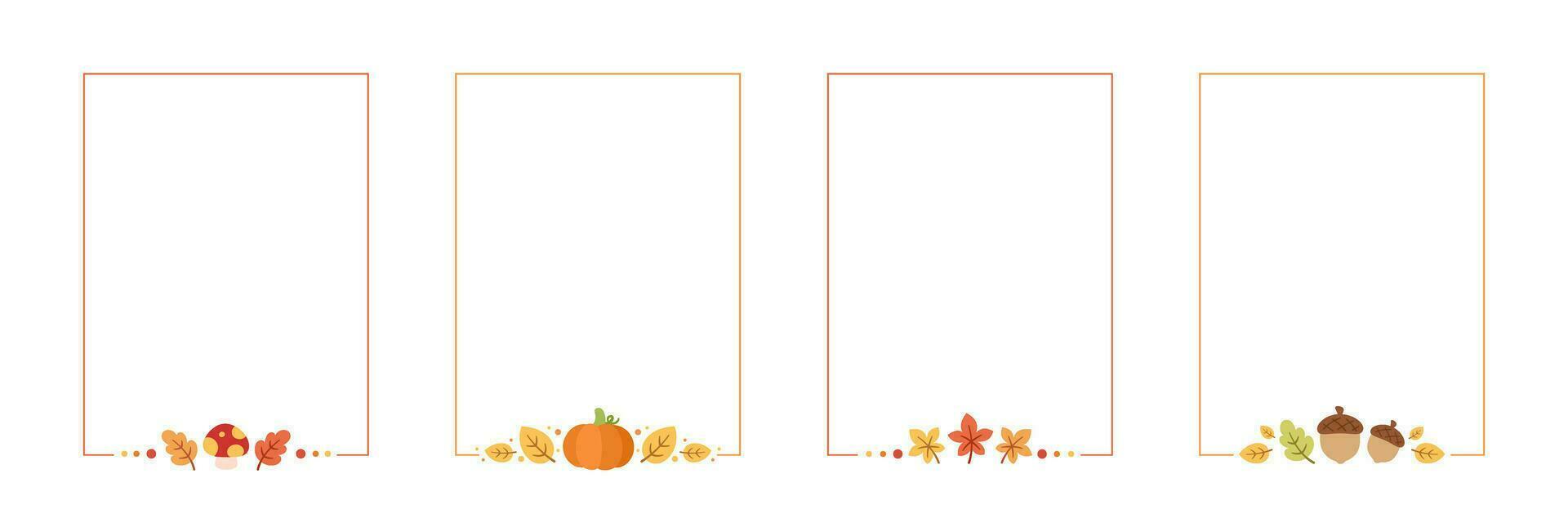 Vertical Autumn Frame Border. Halloween, Fall and Thanksgiving Template. Can be used for shopping sale, promo poster, banner, etc. Vector illustration