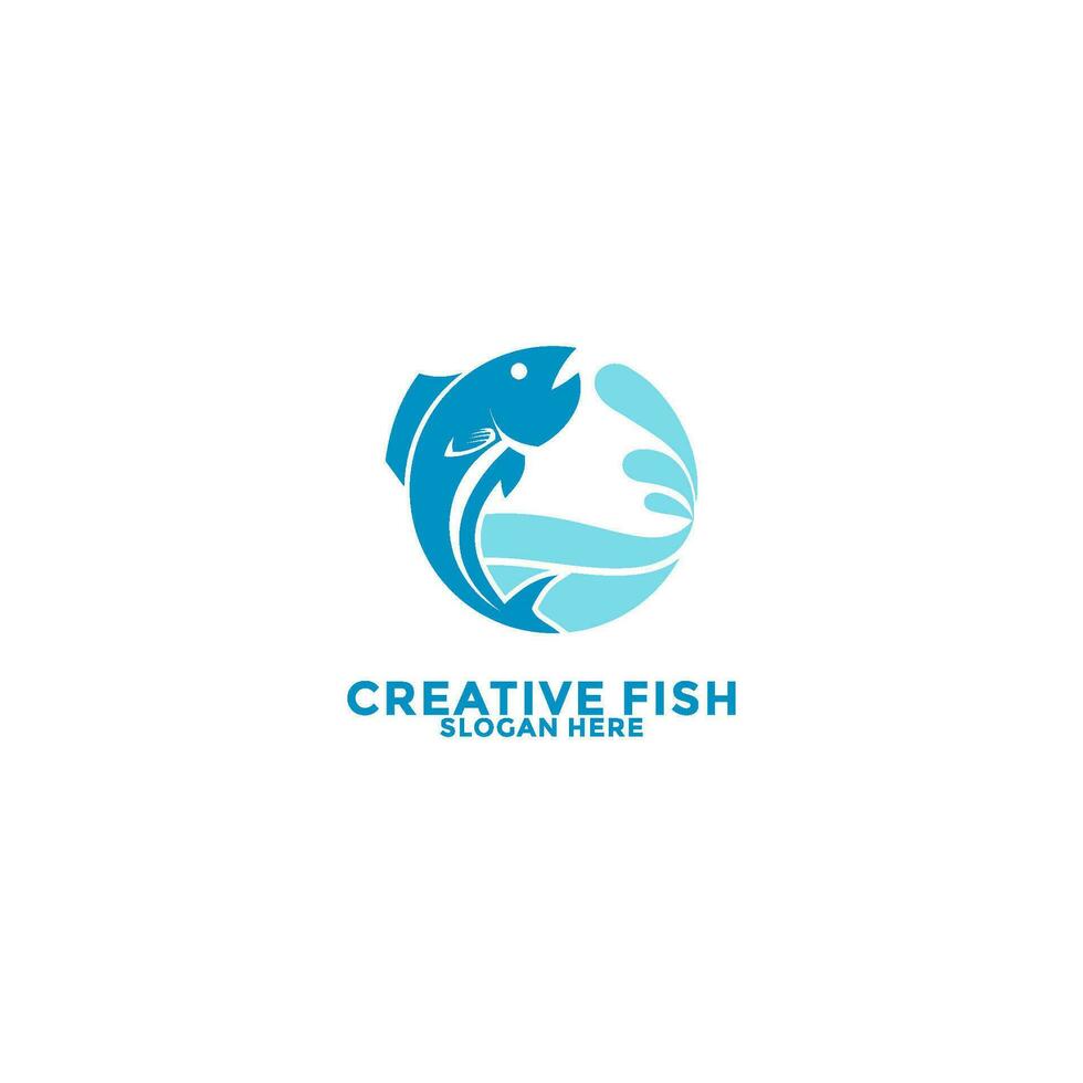 resumen pescado icono logo con azul chapoteo de agua vector