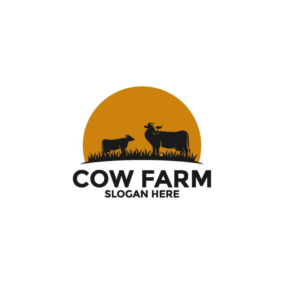 Cow Farm logo design vector template, Livestock logo vector