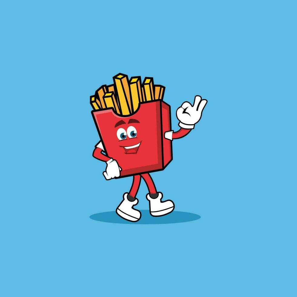 French fries flat cartoon icon isolated on blue background. Simple French fries in flat style, vector illustration for web and mobile design. Fast food elements vector sign symbol