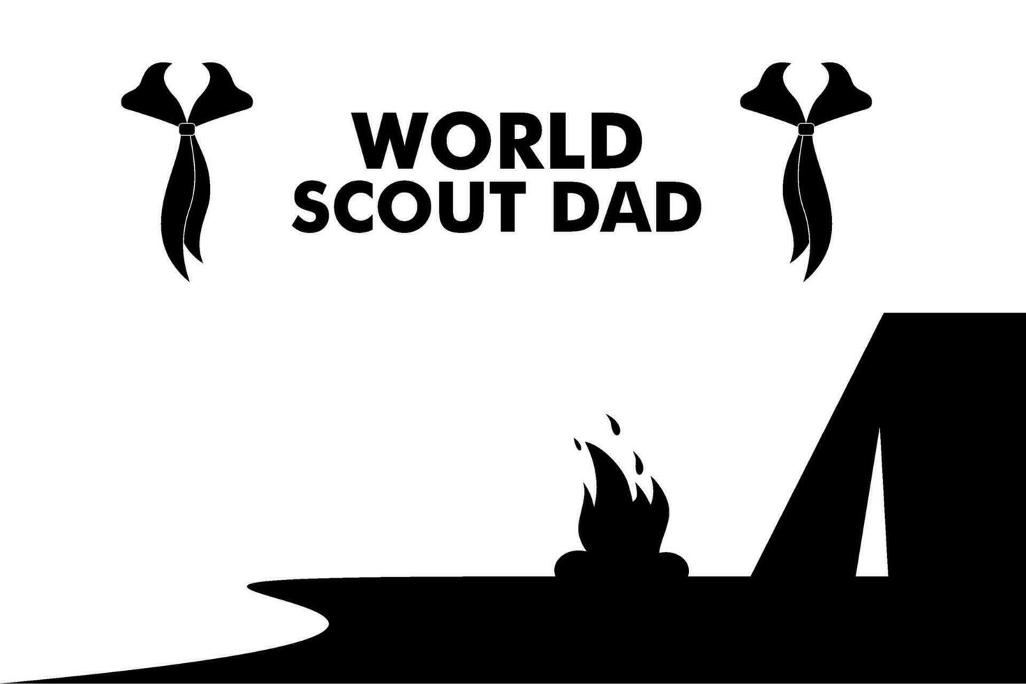 Camping scouts. Campfire scout boy in forest silhouette vector