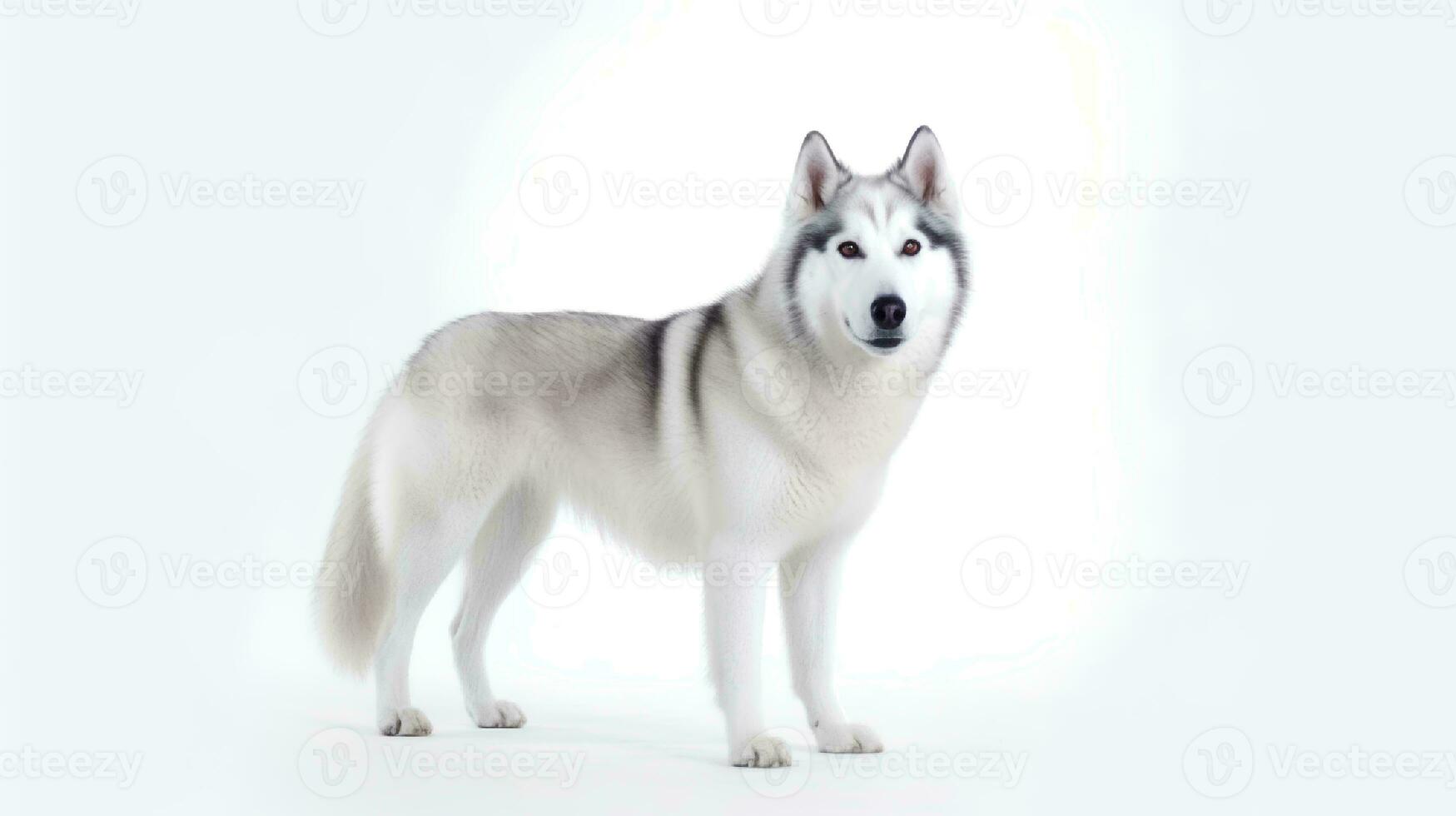 Photo of a siberian husky on white background. Generative AI