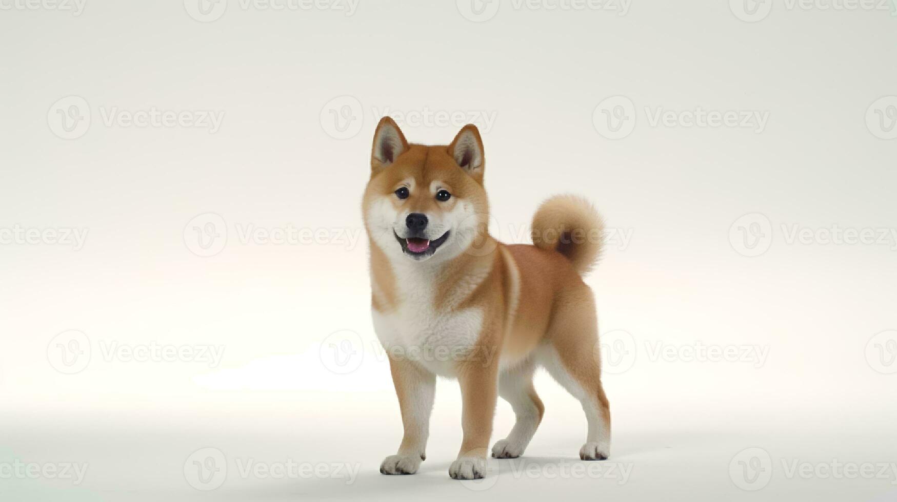 Photo of a shiba inu on white background. Generative AI