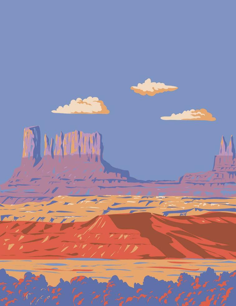 Monumento Valle navajo tribal parque en Utah y Arizona Estados Unidos wpa Arte póster vector