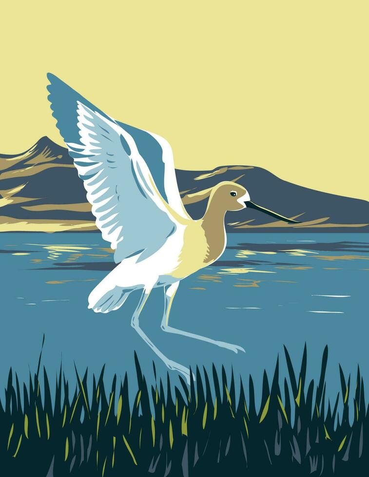 American Avocet in the Great Salt Lake Utah USA WPA Art Poster vector