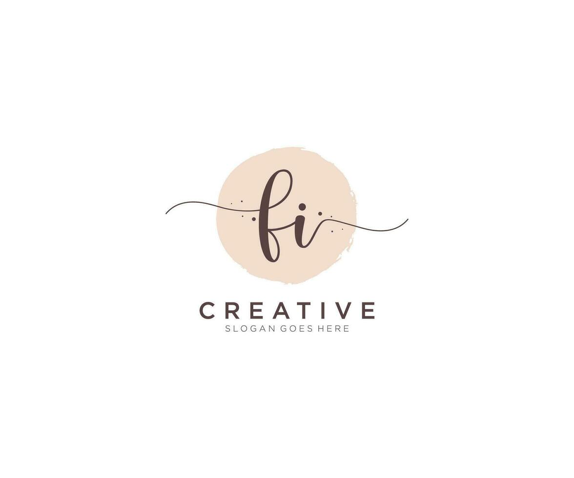 initial FI Feminine logo beauty monogram and elegant logo design, handwriting logo of initial signature, wedding, fashion, floral and botanical with creative template. vector