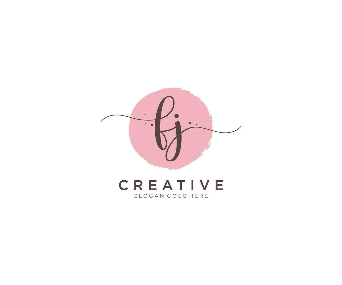 initial FJ Feminine logo beauty monogram and elegant logo design, handwriting logo of initial signature, wedding, fashion, floral and botanical with creative template. vector