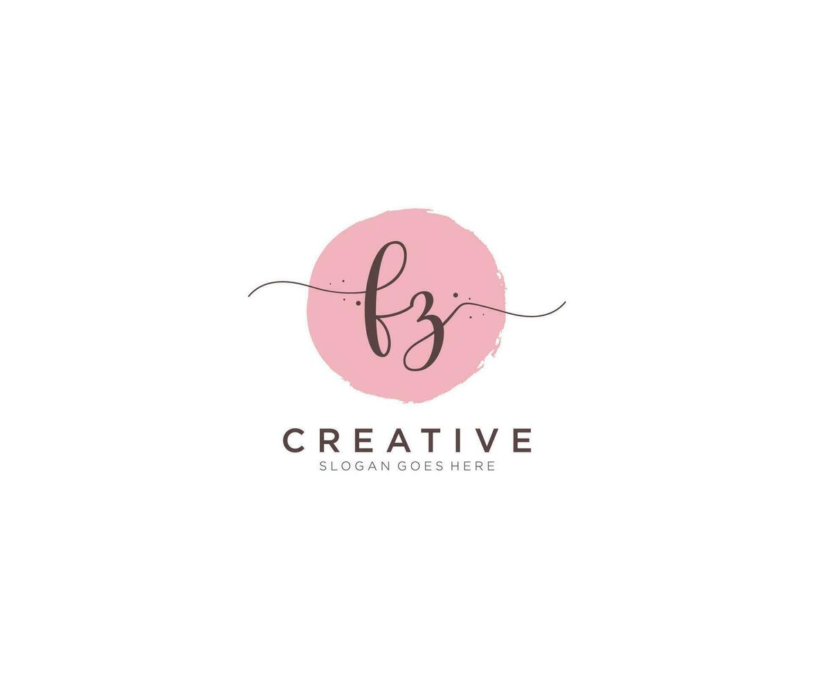 initial FZ Feminine logo beauty monogram and elegant logo design, handwriting logo of initial signature, wedding, fashion, floral and botanical with creative template. vector