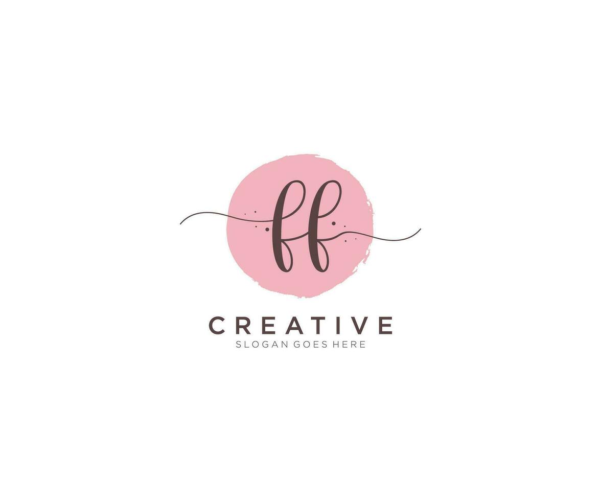 initial FF Feminine logo beauty monogram and elegant logo design, handwriting logo of initial signature, wedding, fashion, floral and botanical with creative template. vector