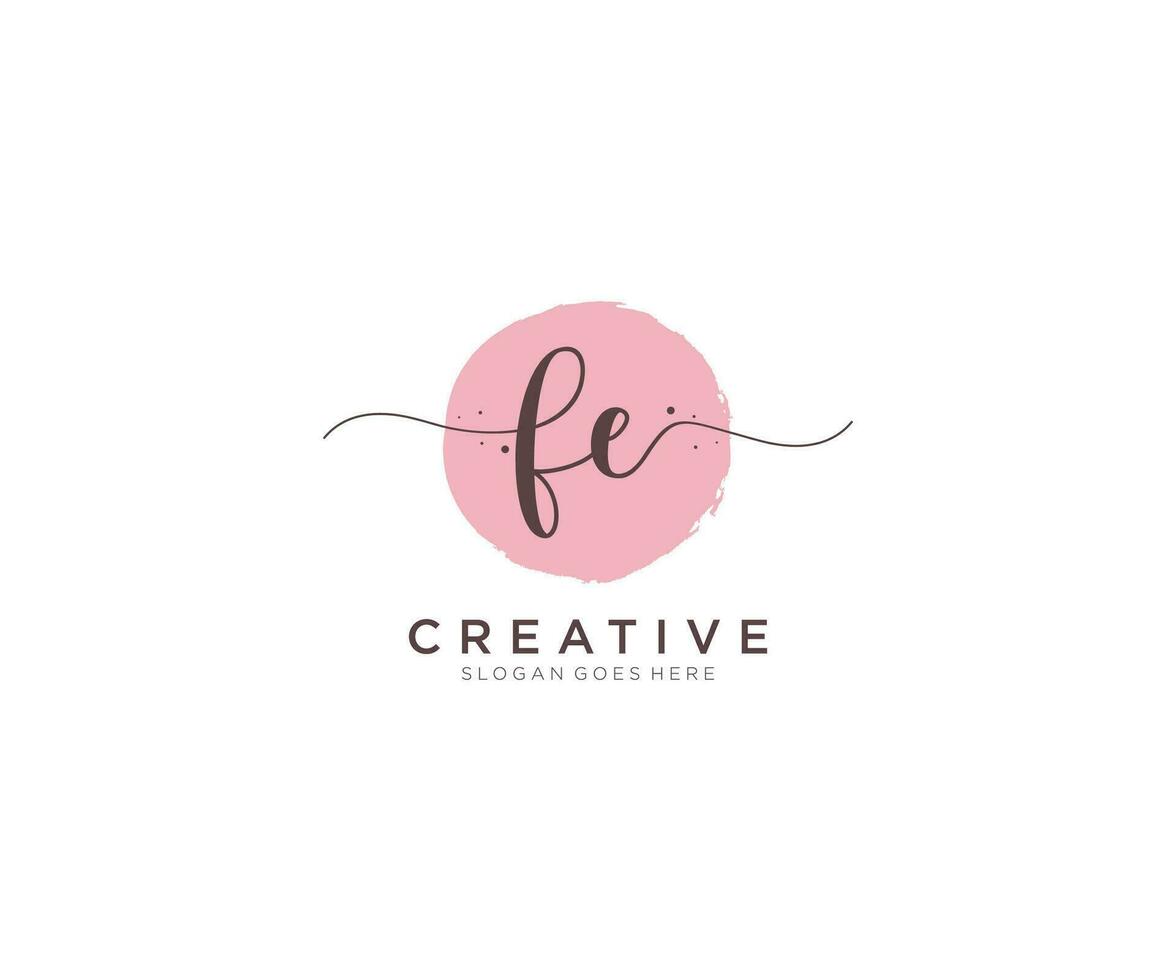 initial FE Feminine logo beauty monogram and elegant logo design, handwriting logo of initial signature, wedding, fashion, floral and botanical with creative template. vector