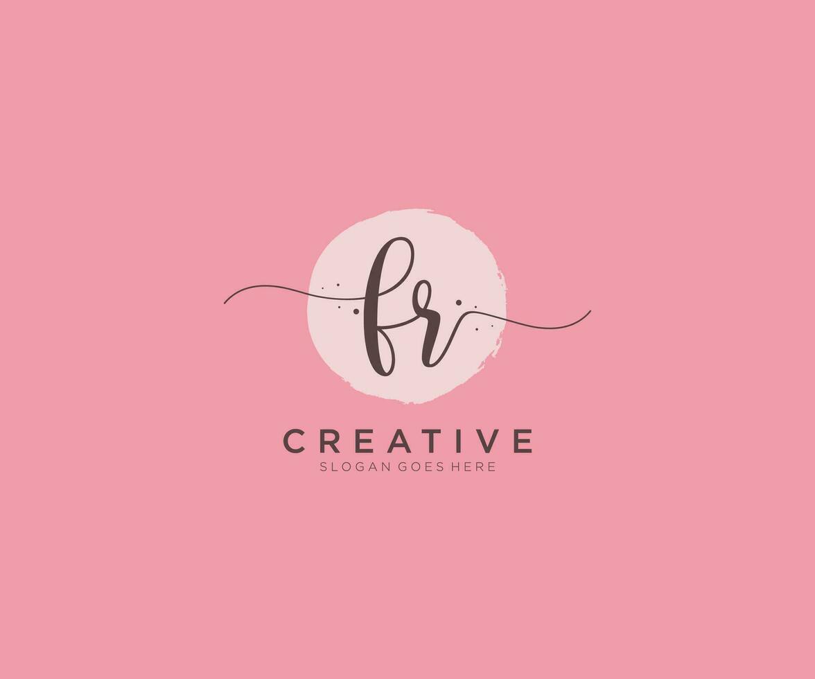 initial FR Feminine logo beauty monogram and elegant logo design, handwriting logo of initial signature, wedding, fashion, floral and botanical with creative template. vector