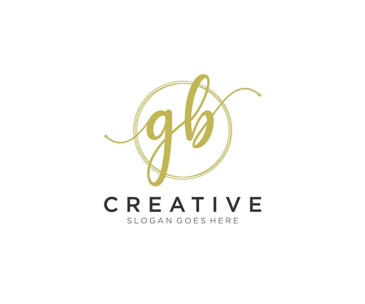 initial GB Feminine logo beauty monogram and elegant logo design, handwriting logo of initial signature, wedding, fashion, floral and botanical with creative template. vector