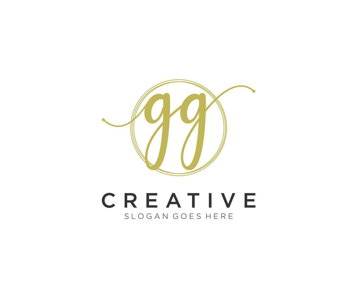 initial GG Feminine logo beauty monogram and elegant logo design, handwriting logo of initial signature, wedding, fashion, floral and botanical with creative template. vector