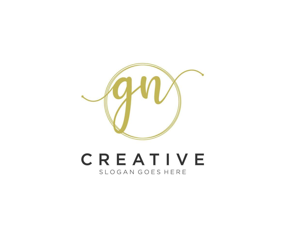 initial GN Feminine logo beauty monogram and elegant logo design, handwriting logo of initial signature, wedding, fashion, floral and botanical with creative template. vector