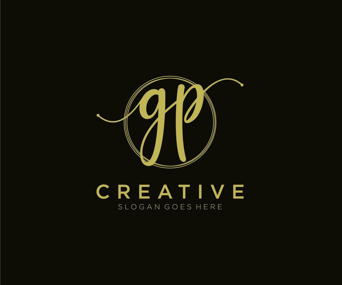 initial GP Feminine logo beauty monogram and elegant logo design, handwriting logo of initial signature, wedding, fashion, floral and botanical with creative template. vector