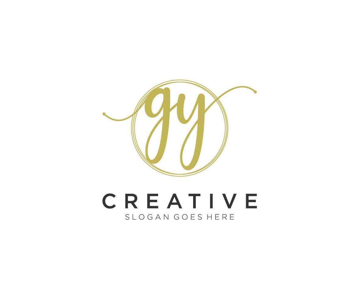 initial GY Feminine logo beauty monogram and elegant logo design, handwriting logo of initial signature, wedding, fashion, floral and botanical with creative template. vector