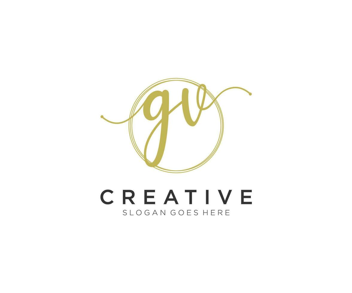 initial GV Feminine logo beauty monogram and elegant logo design, handwriting logo of initial signature, wedding, fashion, floral and botanical with creative template. vector