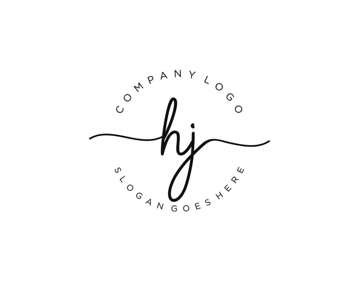 initial HJ Feminine logo beauty monogram and elegant logo design, handwriting logo of initial signature, wedding, fashion, floral and botanical with creative template. vector