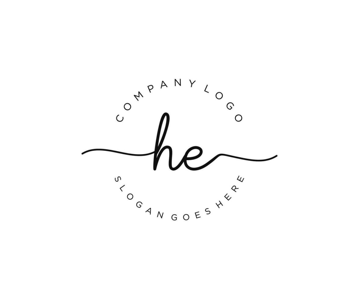 initial HE Feminine logo beauty monogram and elegant logo design, handwriting logo of initial signature, wedding, fashion, floral and botanical with creative template. vector