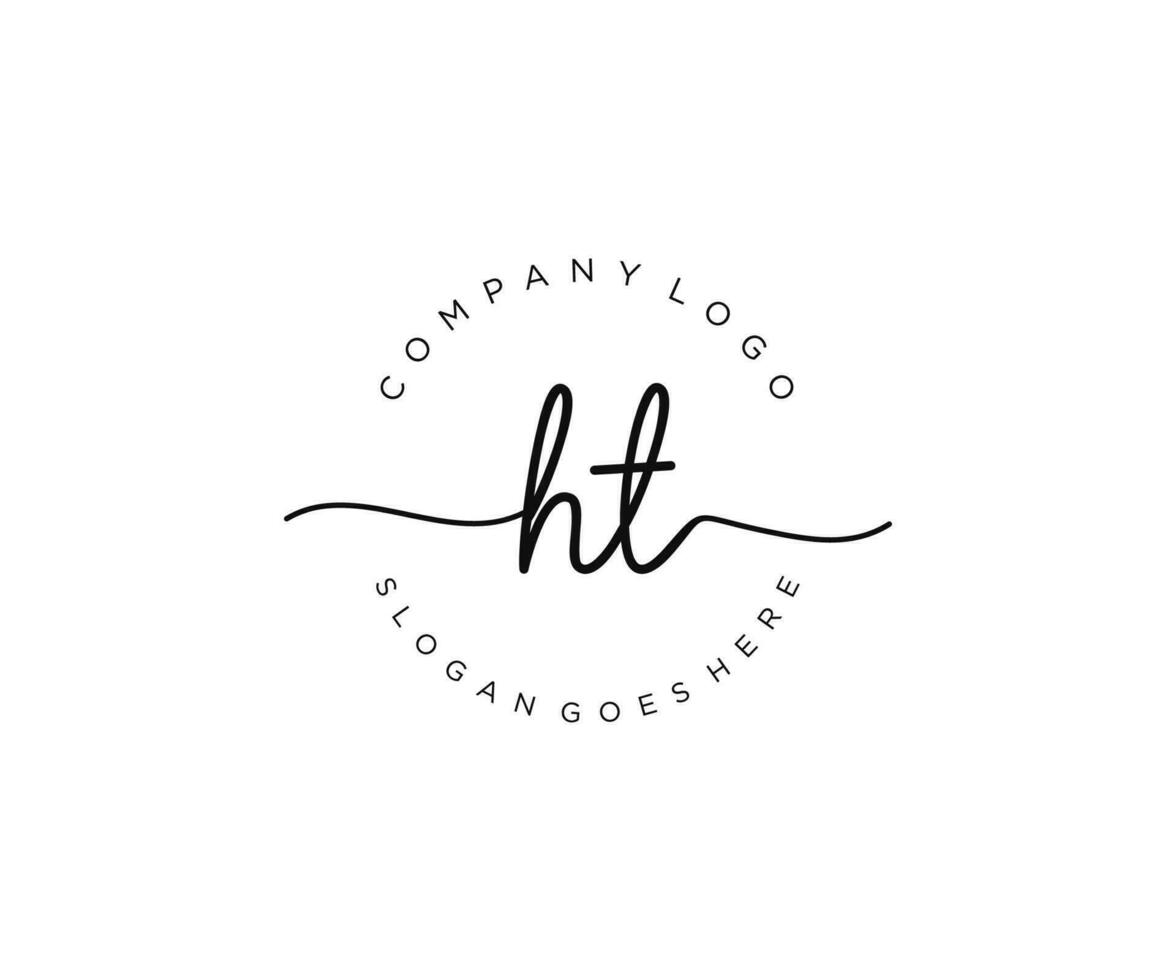 initial HT Feminine logo beauty monogram and elegant logo design, handwriting logo of initial signature, wedding, fashion, floral and botanical with creative template. vector