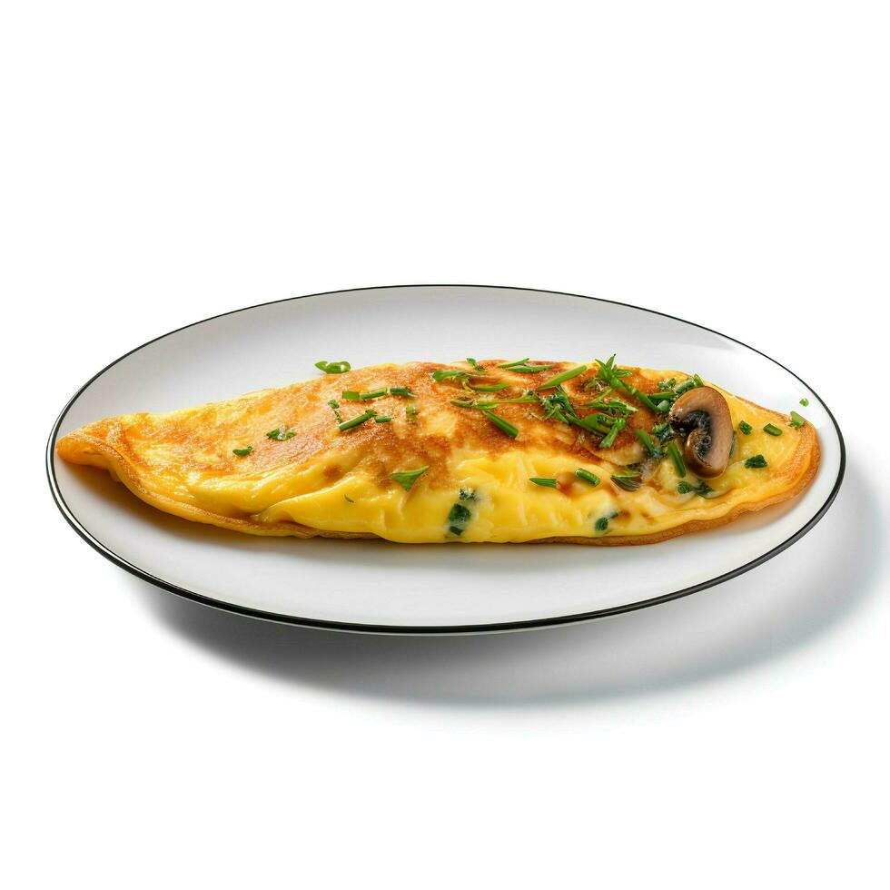 Food photography of Omelette on plate isolated on white background. Generative AI photo