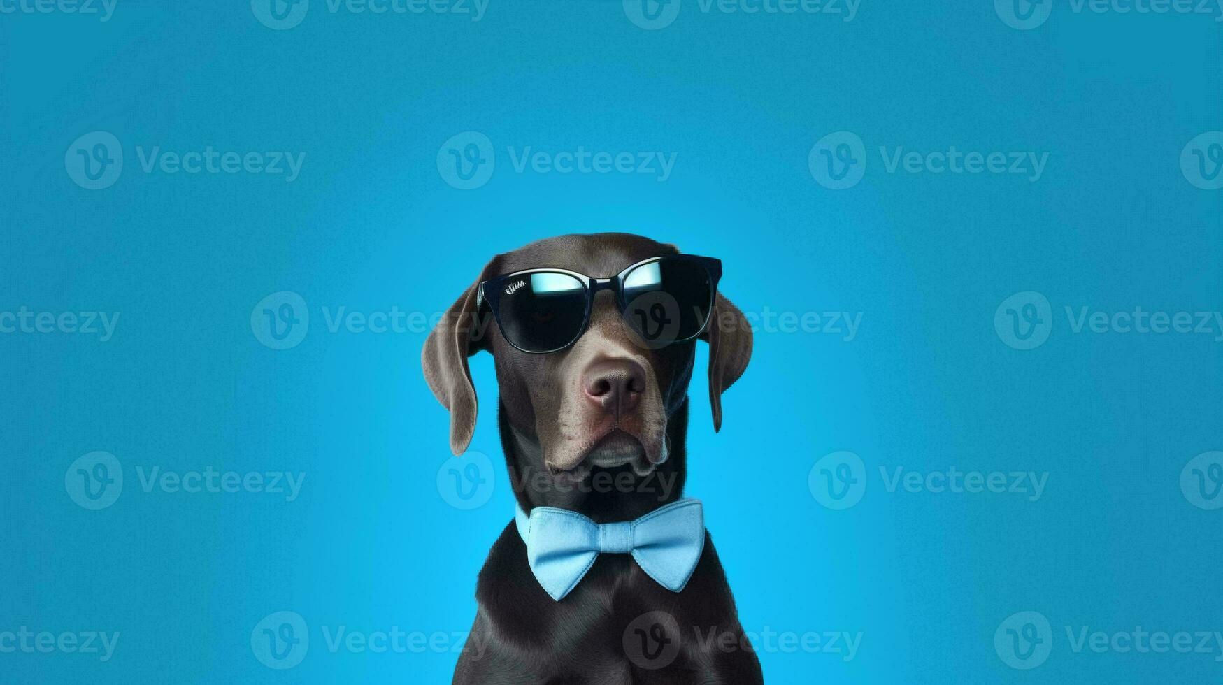 Photo of haughty labrador retriever dog using sunglasses  and office suit on white background. Generative AI