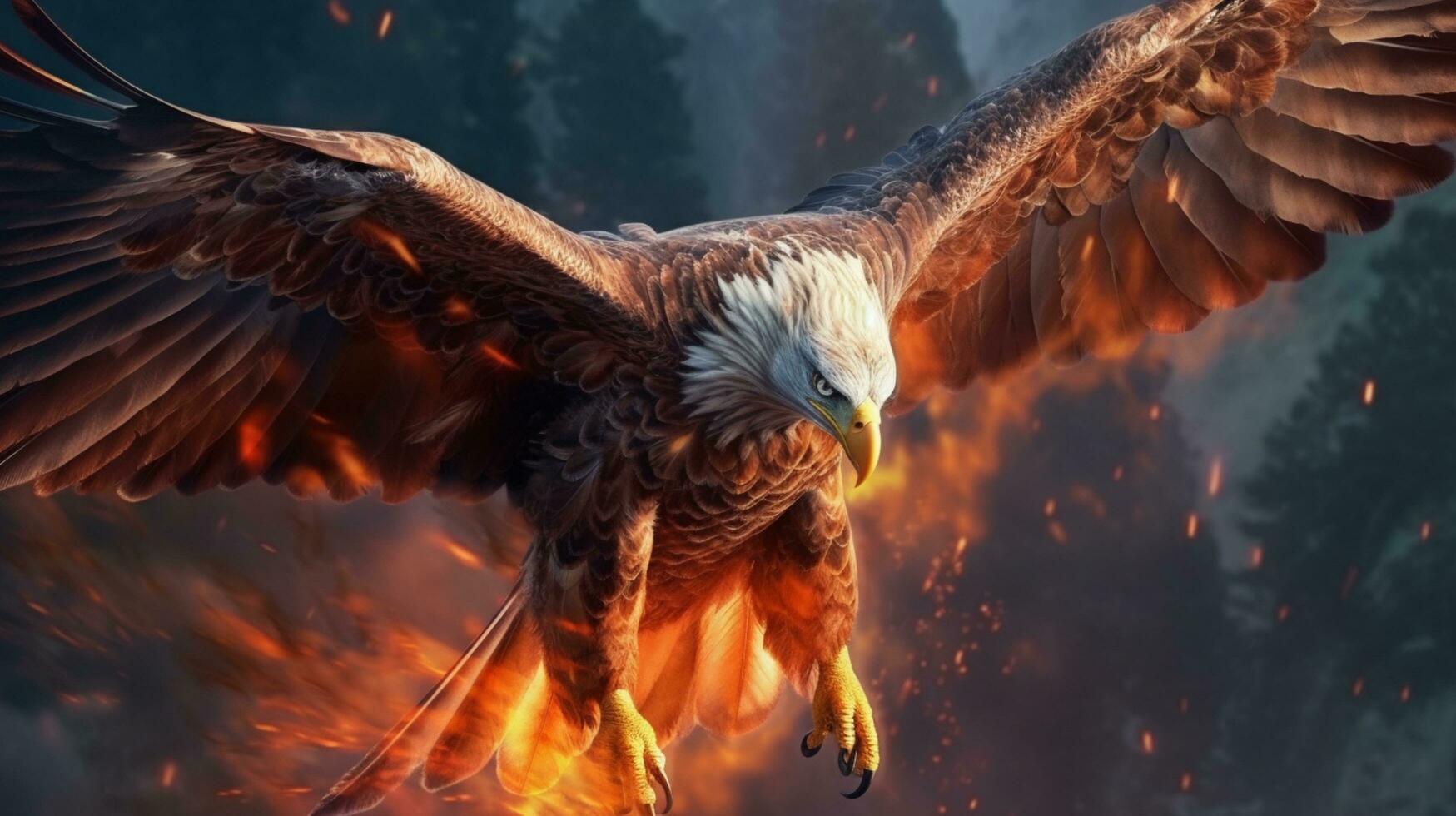 eagle flying with fire design illustration photo